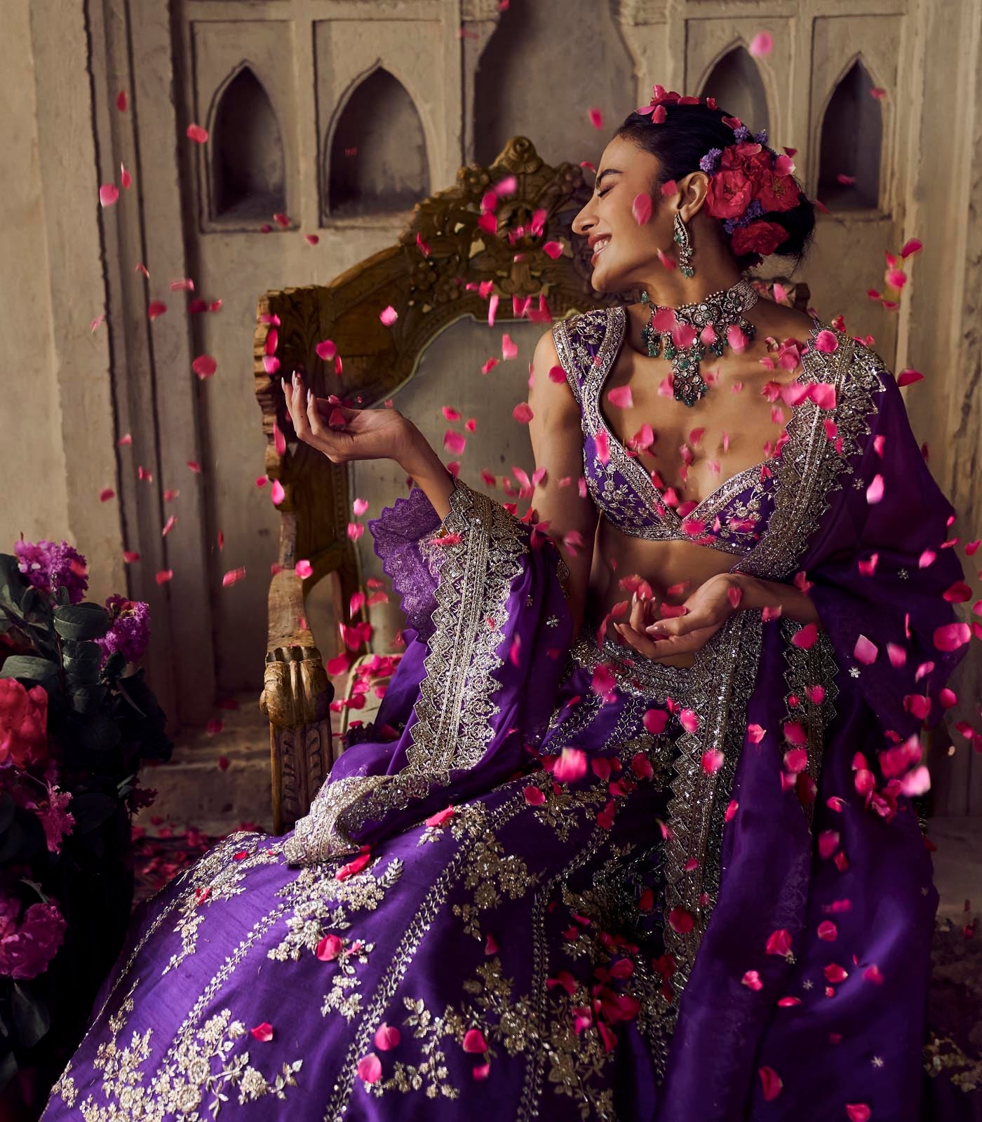 Purple Embroidered Raw Silk Lehenga Set (3-Piece) - Image 7