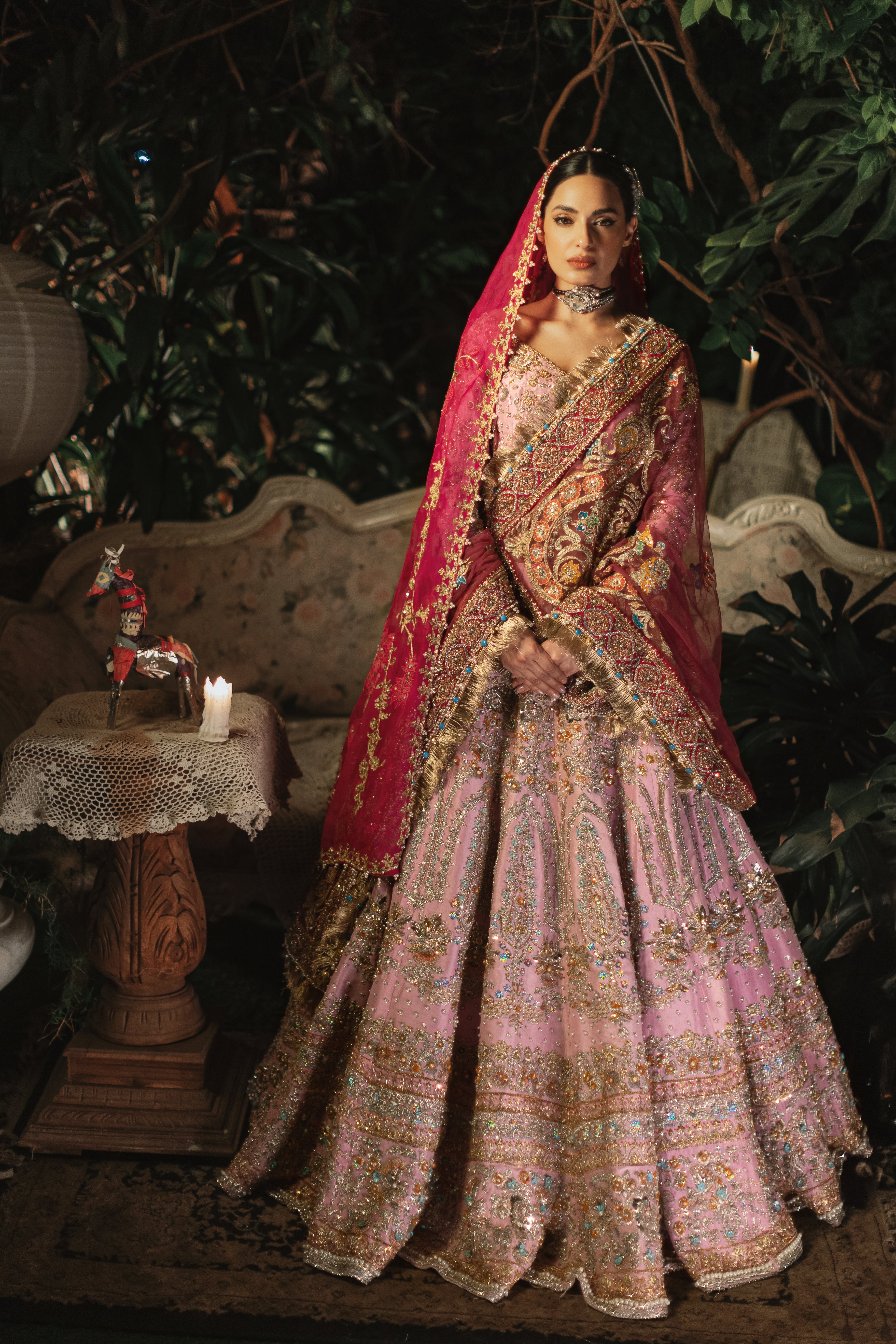 Pakistani Lilac Embellished Raw Silk Lehnga Choli (3-Piece) - Image 1