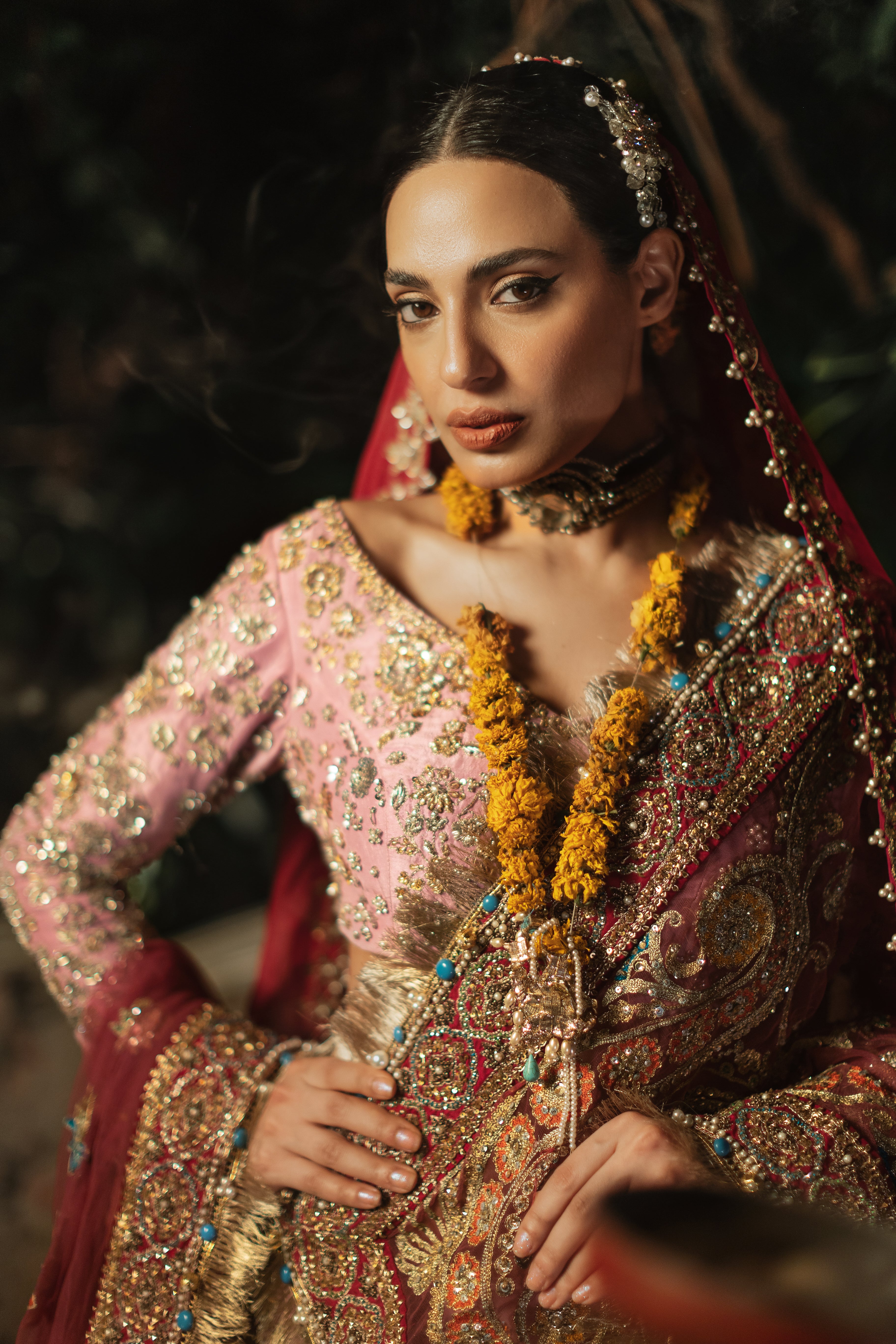 Pakistani Lilac Embellished Raw Silk Lehnga Choli (3-Piece) - Image 3