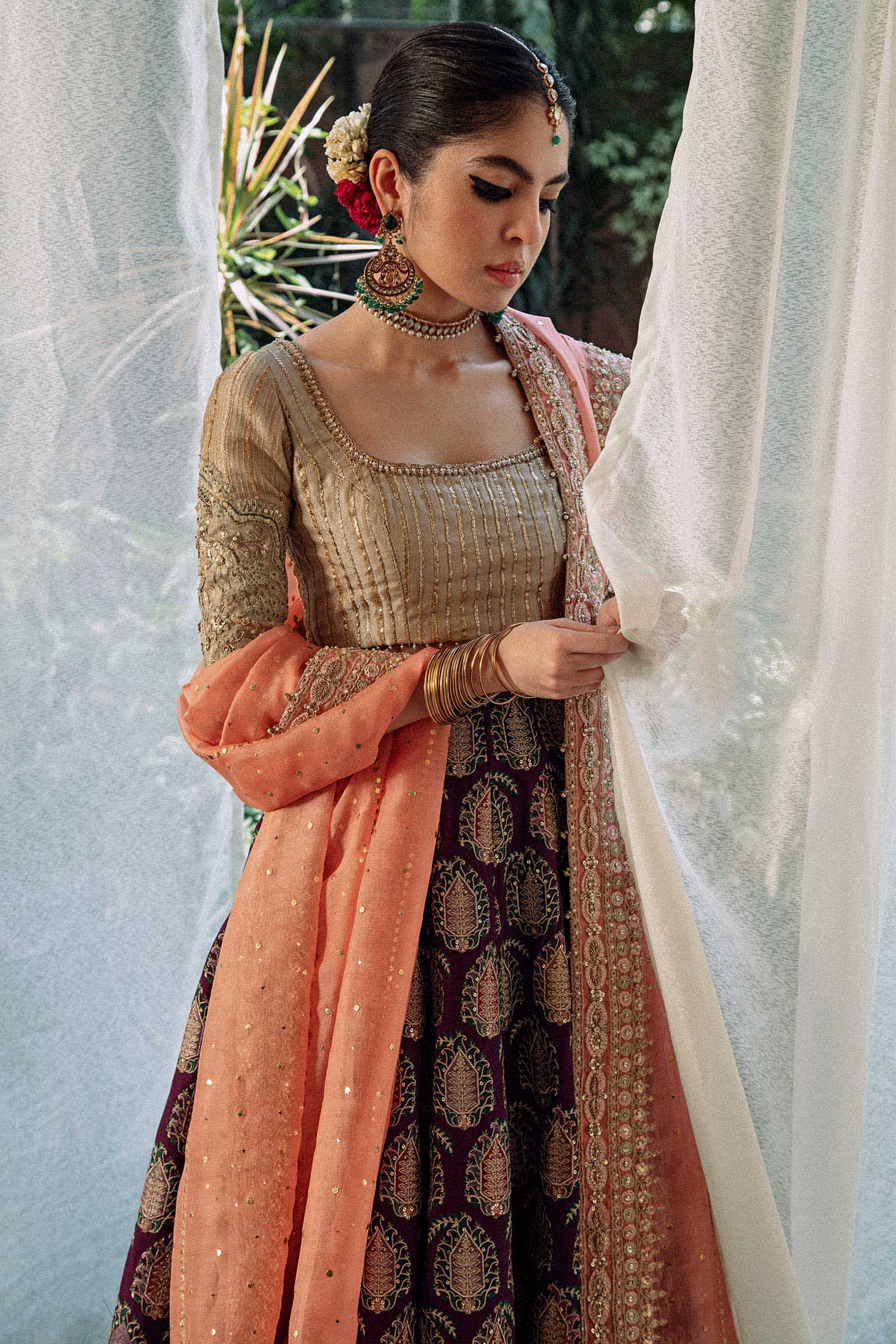 Pakistani Purple Zardozi Raw Silk Lehenga Set (3-Piece) - Image 2