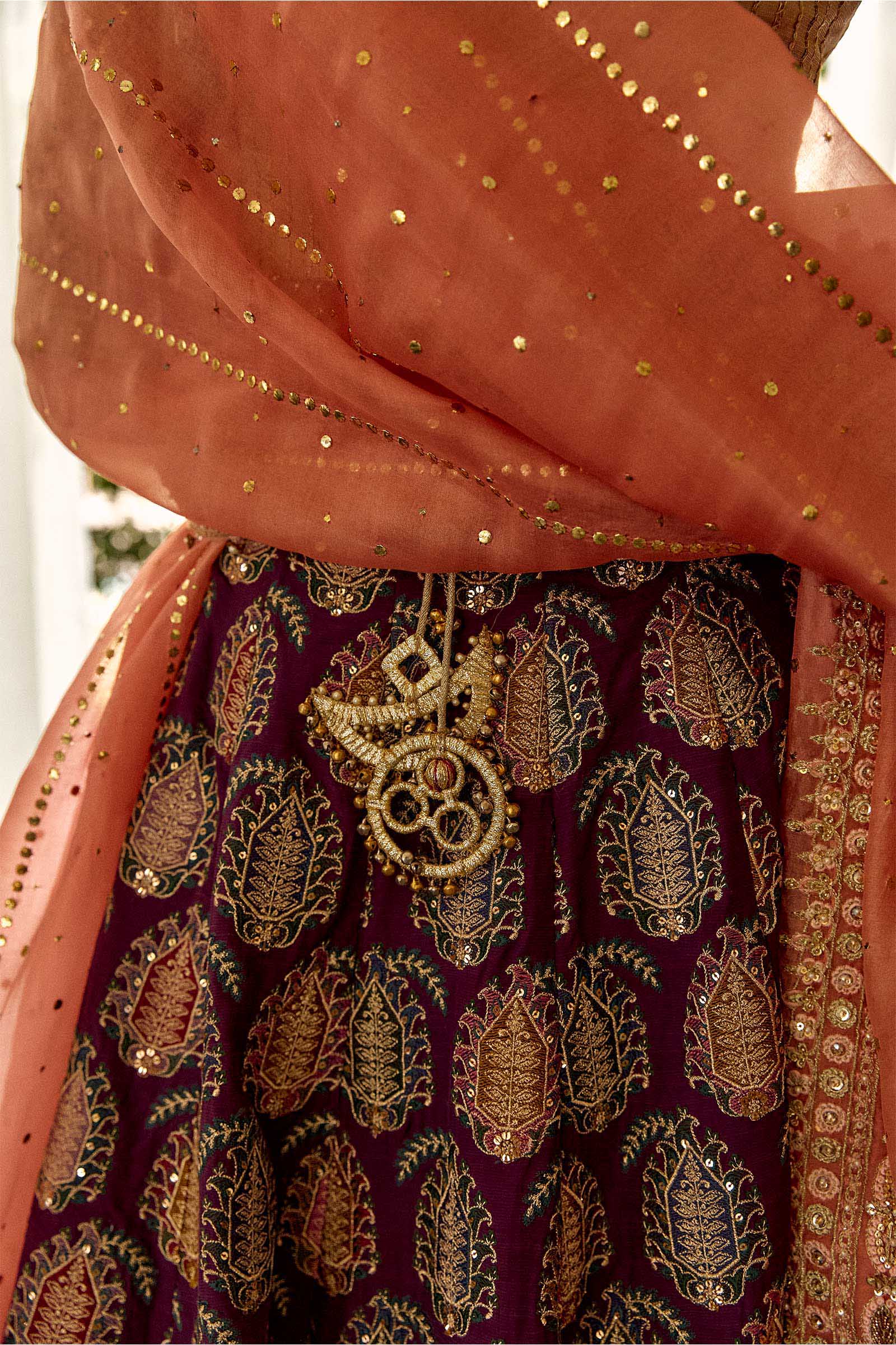 Pakistani Purple Zardozi Raw Silk Lehenga Set (3-Piece) - Image 5