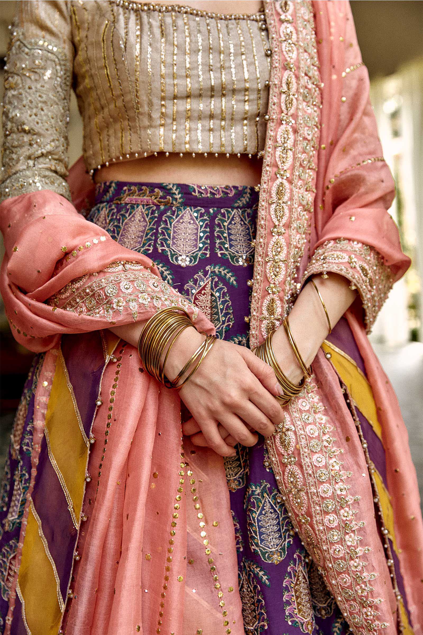 Pakistani Purple Zardozi Raw Silk Lehenga Set (3-Piece) - Image 6