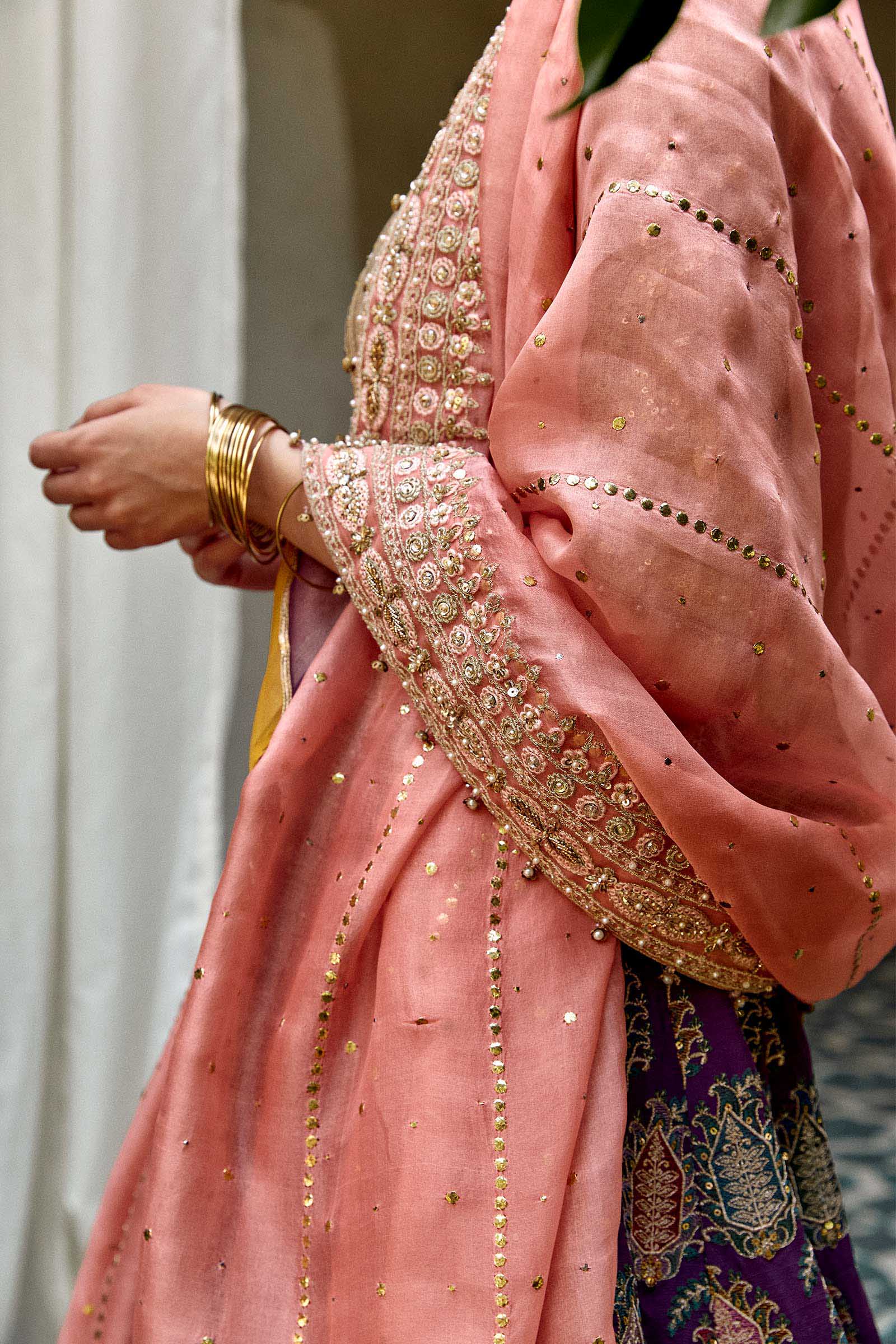 Pakistani Purple Zardozi Raw Silk Lehenga Set (3-Piece) - Image 7