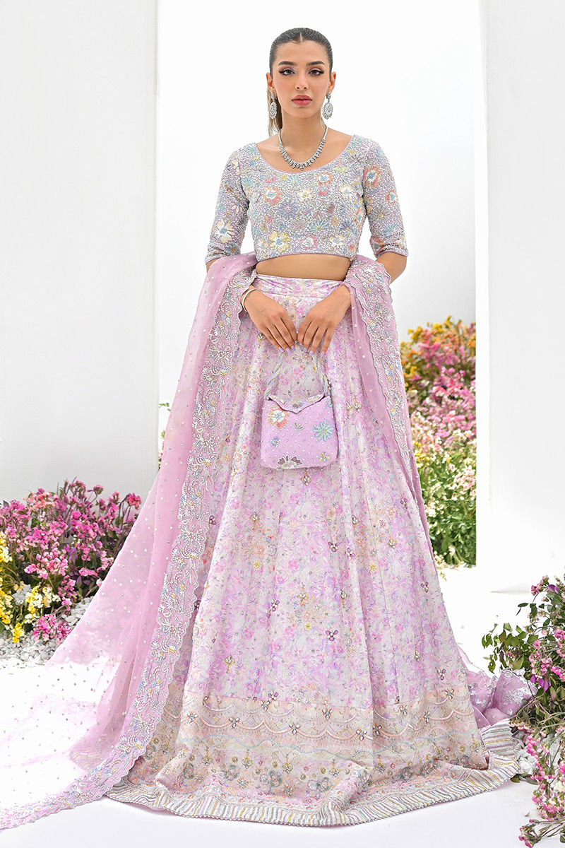Pakistani Lilac Jeweled Motif Silk-Blend Lehenga Choli (3-Piece) - Image 1