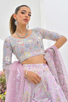Pakistani Lilac Jeweled Motif Silk-Blend Lehenga Choli (3-Piece) - Image 3