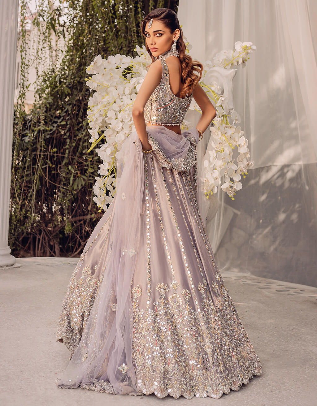 Lilac Mirror Embroidered Silk-Blend Lehenga Choli (3-Piece) - Image 5