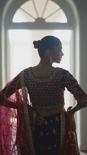 Purple Embroidered Silk Lehenga Choli (3-Piece) - Image 2