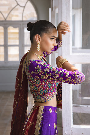 Purple Embroidered Silk Lehenga Choli (3-Piece) - Image 4