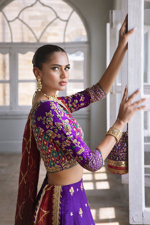 Purple Embroidered Silk Lehenga Choli (3-Piece) - Image 5
