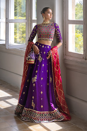Purple Embroidered Silk Lehenga Choli (3-Piece) - Image 6