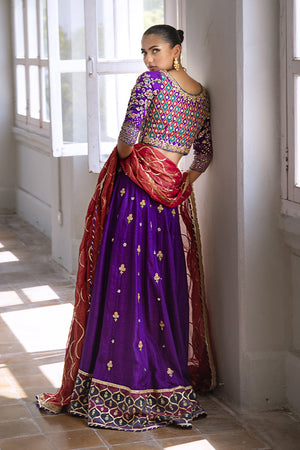 Purple Embroidered Silk Lehenga Choli (3-Piece) - Image 7
