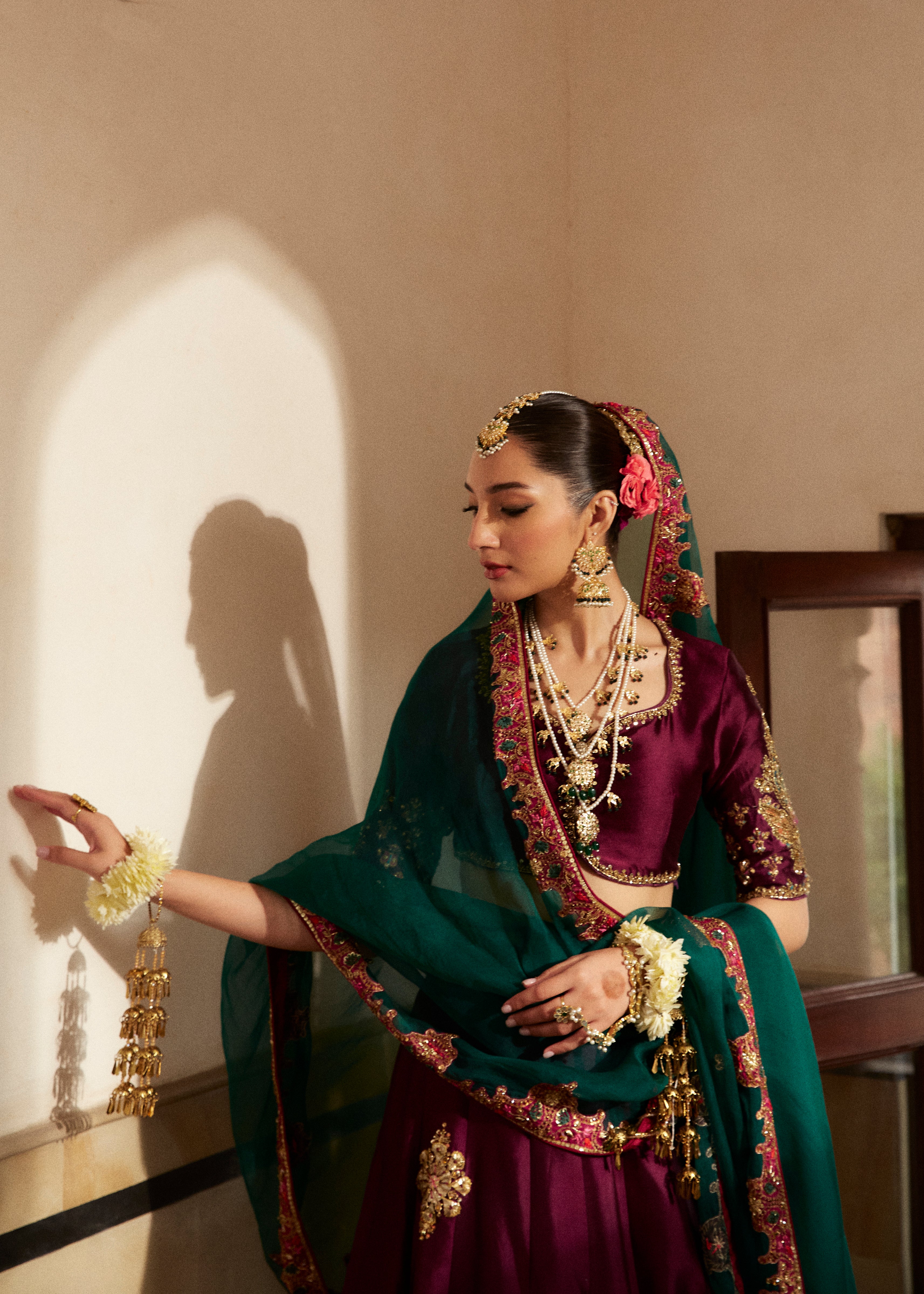 Aubergine Handworked Silk Lehenga Choli (3-Piece) - Image 1