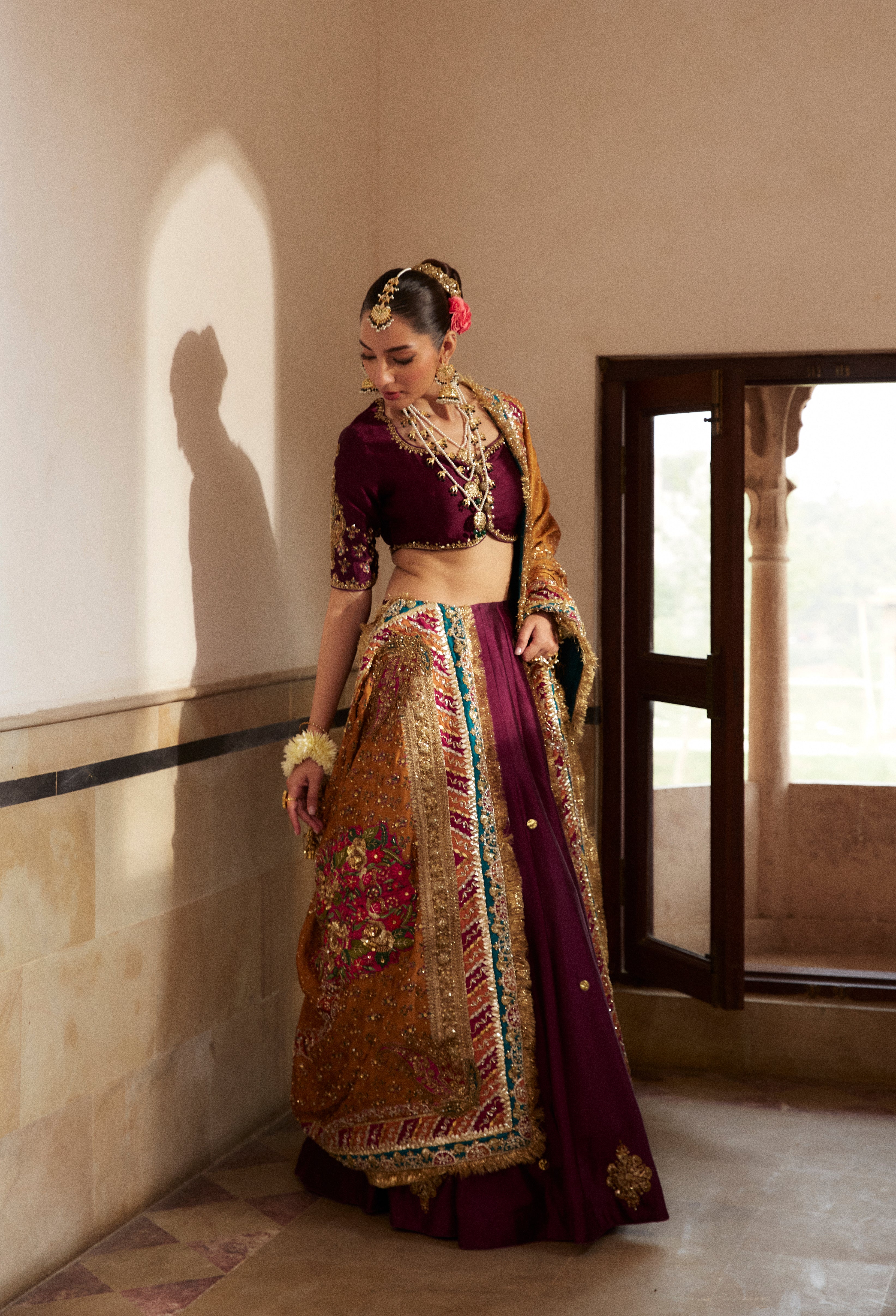 Aubergine Handworked Silk Lehenga Choli (3-Piece) - Image 2
