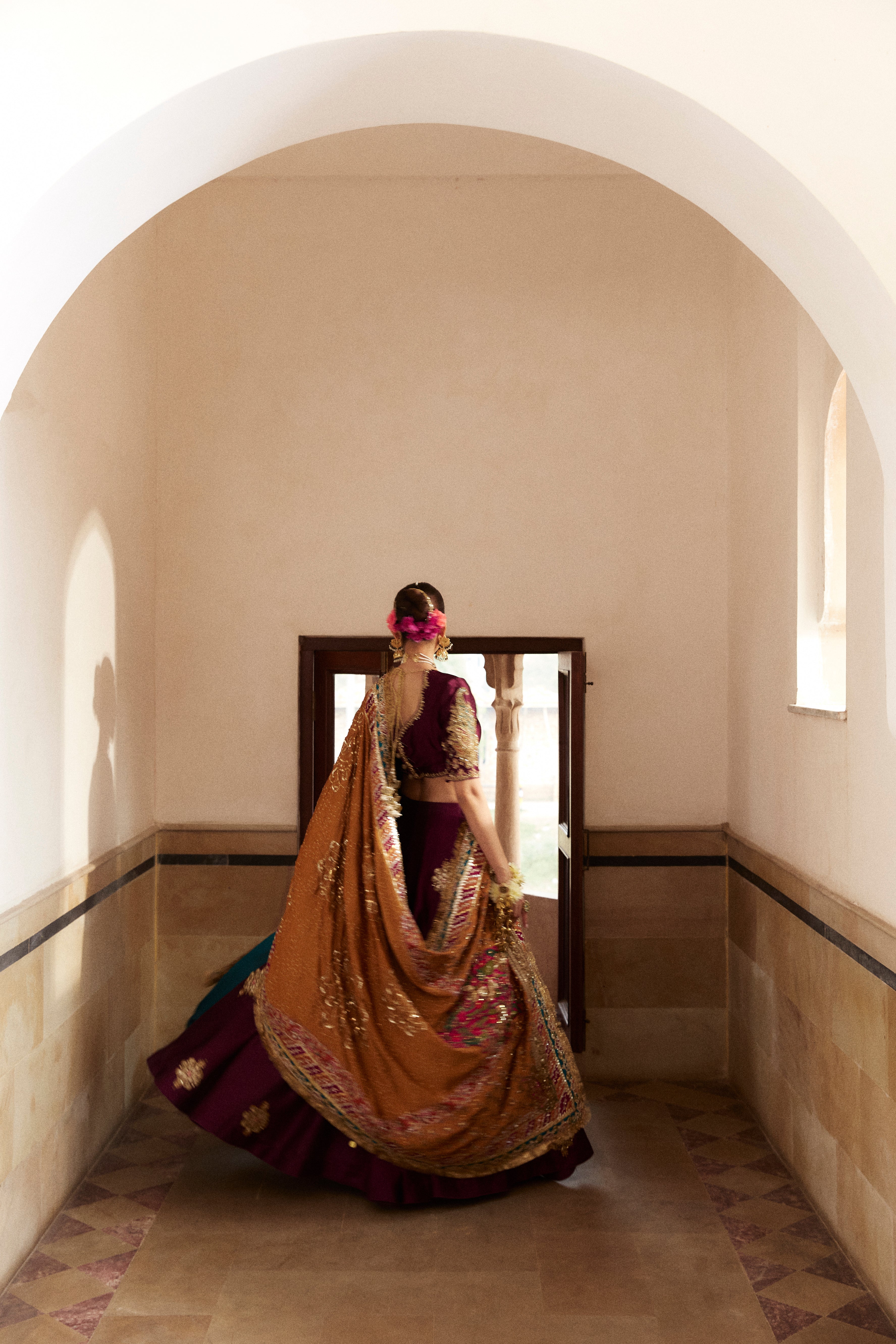 Aubergine Handworked Silk Lehenga Choli (3-Piece) - Image 3