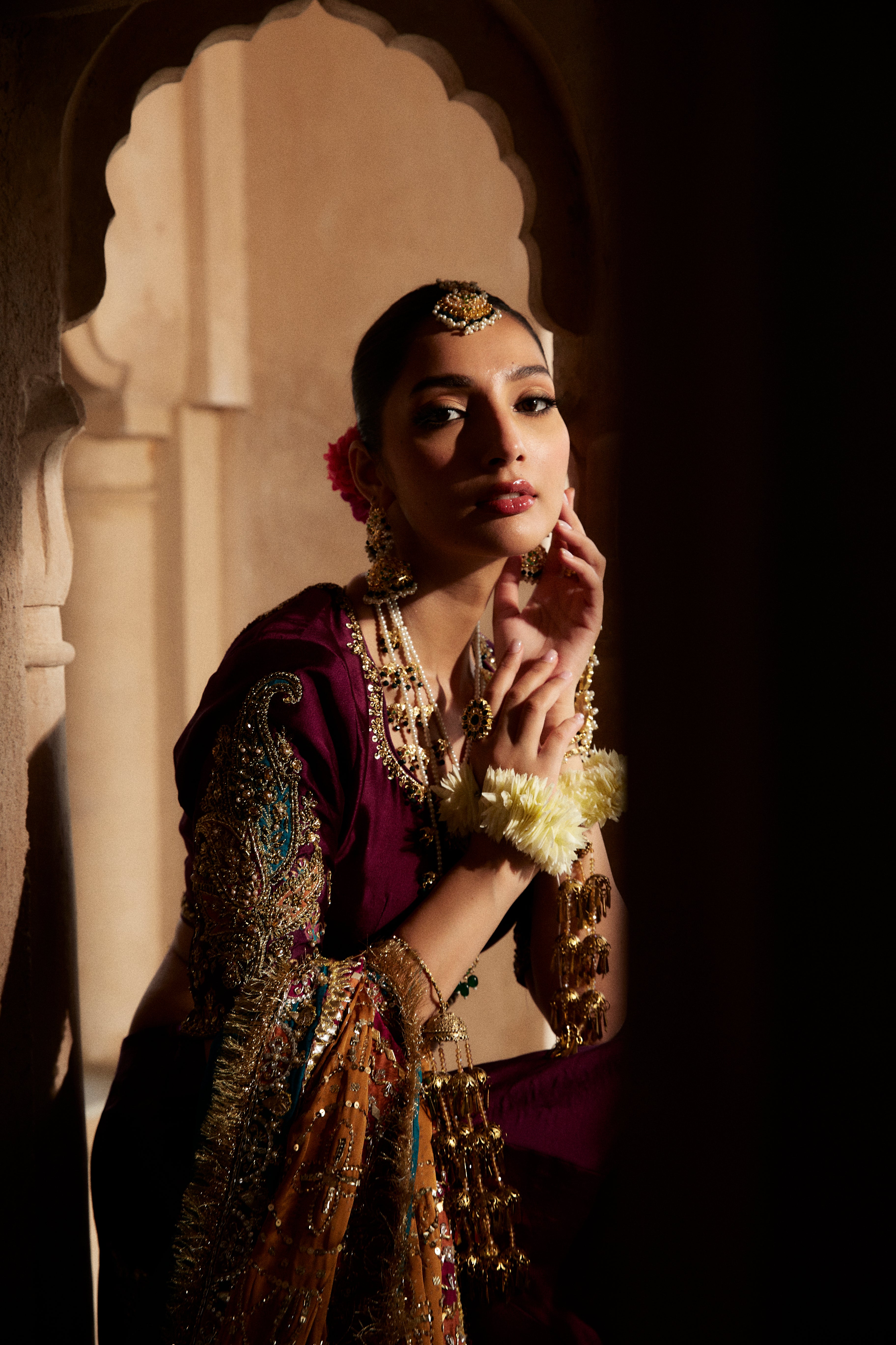 Aubergine Handworked Silk Lehenga Choli (3-Piece) - Image 5