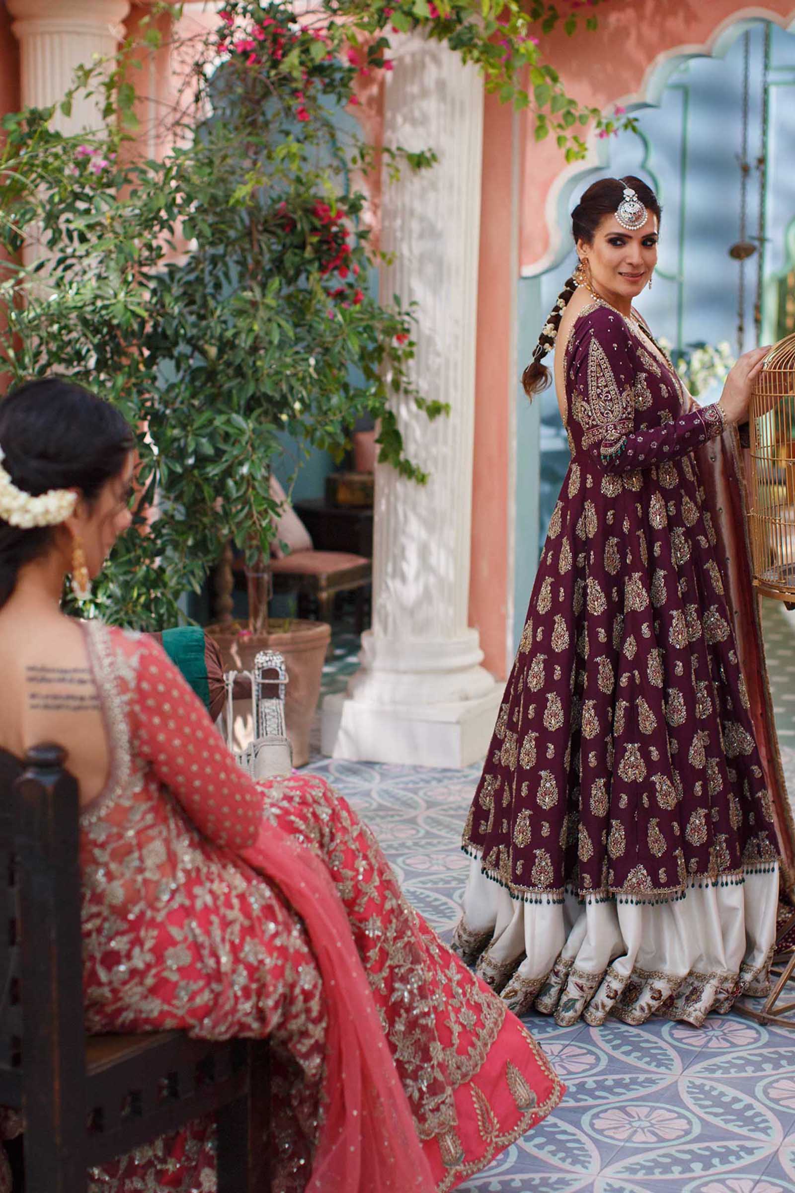 Deep Purple Hand-Embroidered Silk Lehenga (3-Piece) - Image 1