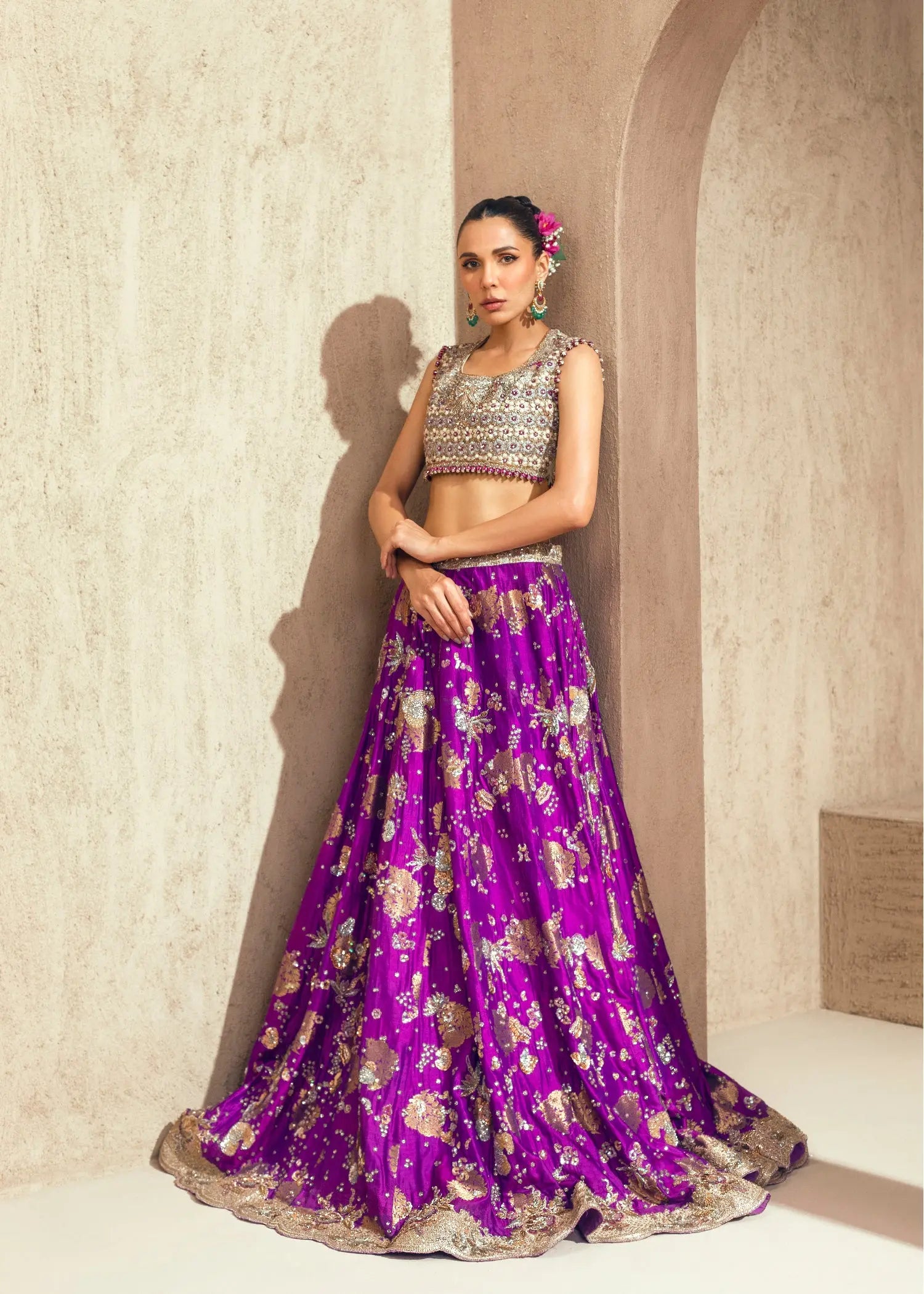 Purple Embellished Silk Lehenga Choli (3-Piece) - Image 1