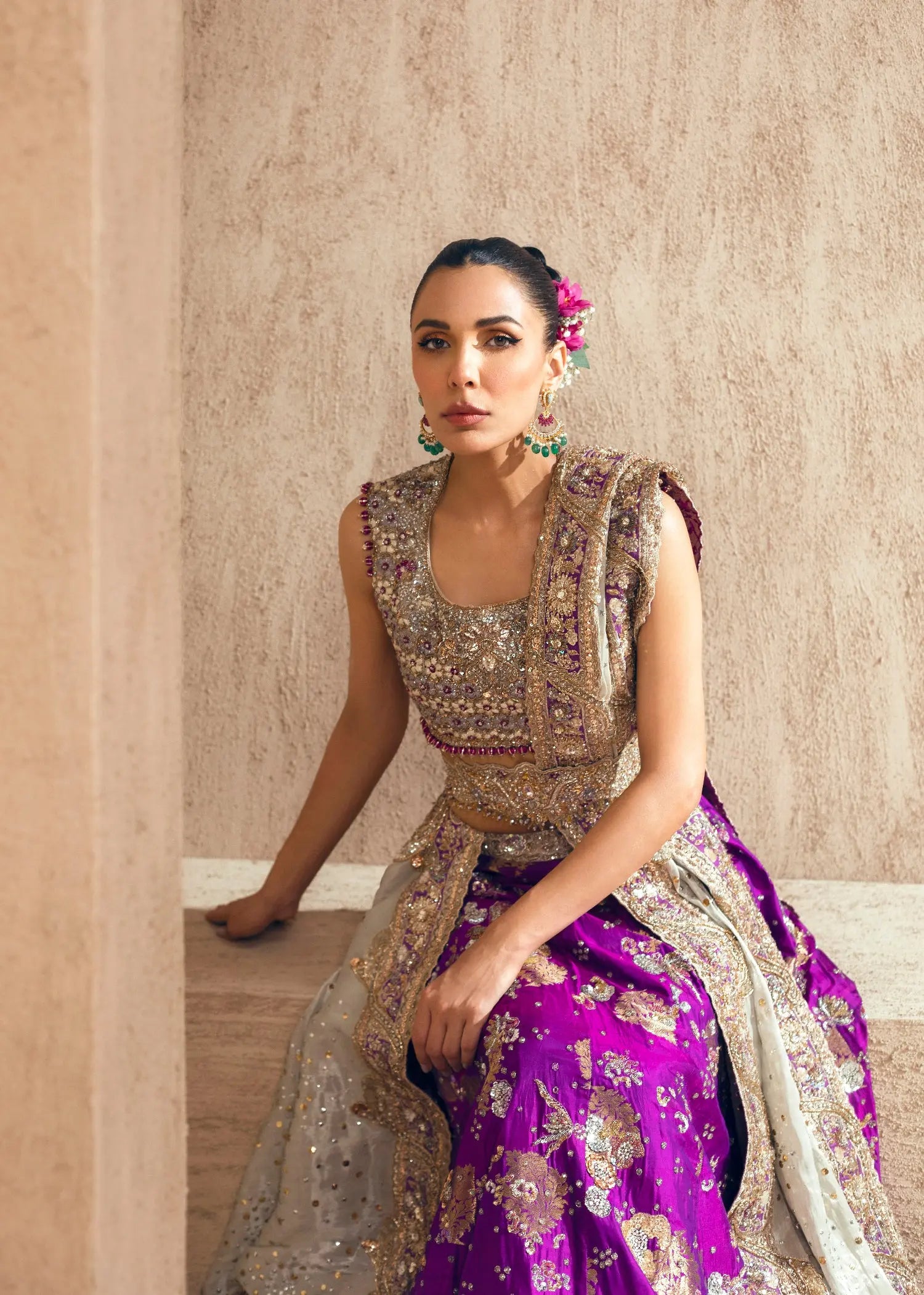 Purple Embellished Silk Lehenga Choli (3-Piece) - Image 4