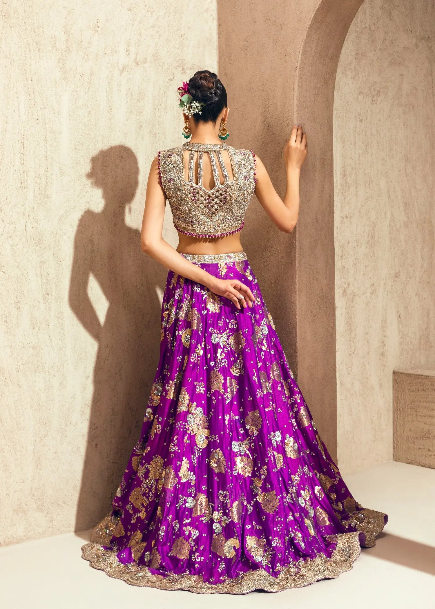 Purple Embellished Silk Lehenga Choli (3-Piece) - Image 5