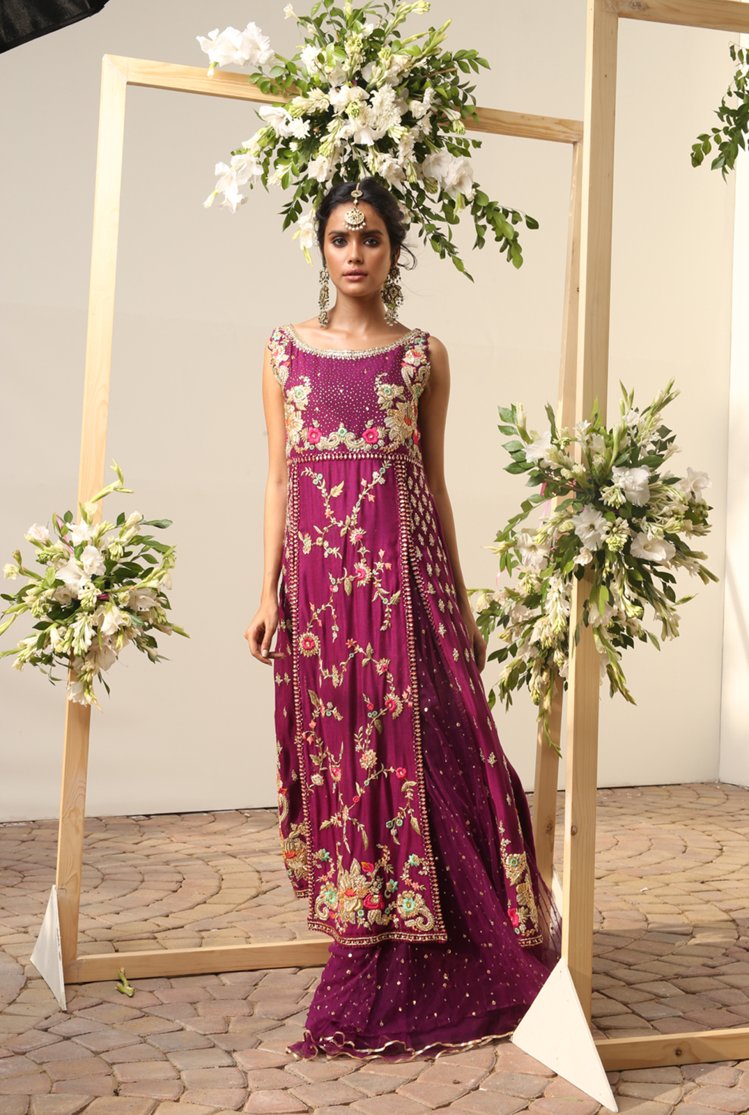 Deep Purple Embroidered Silk & Net Lehenga (3-Piece) - Image 4