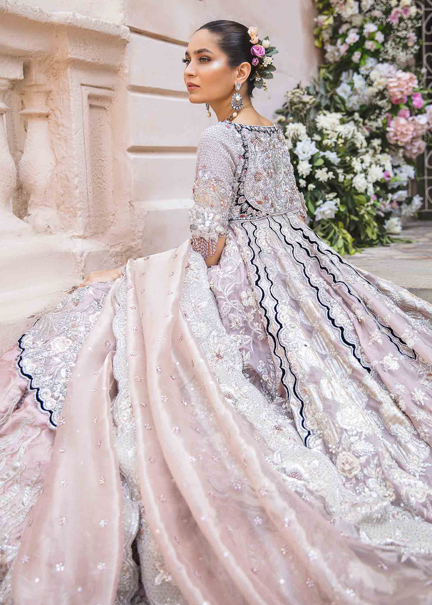 Pakistani Dusty Lilac Embellished Silk Bridal Lehenga (3-Piece) - Image 2