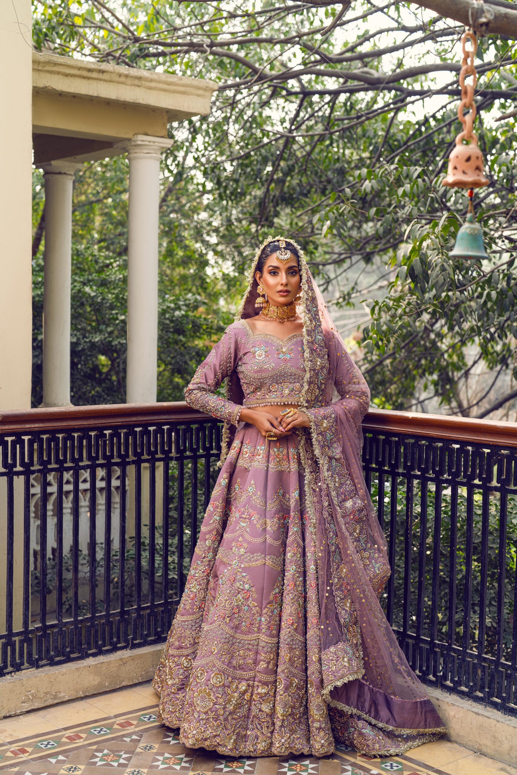 Lavender Embroidered Silk Lehenga Set (3-Piece) - Image 1