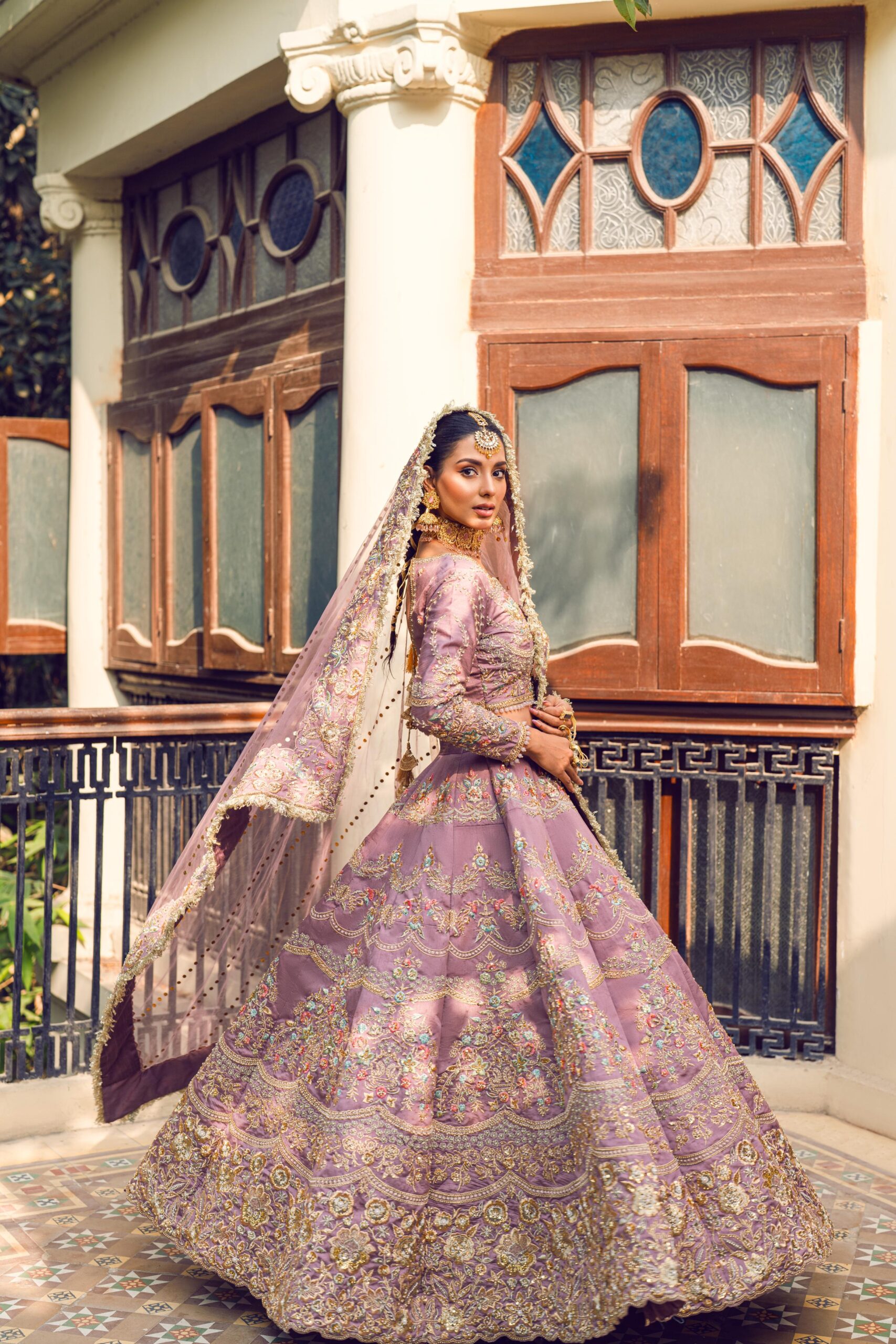 Lavender Embroidered Silk Lehenga Set (3-Piece) - Image 2