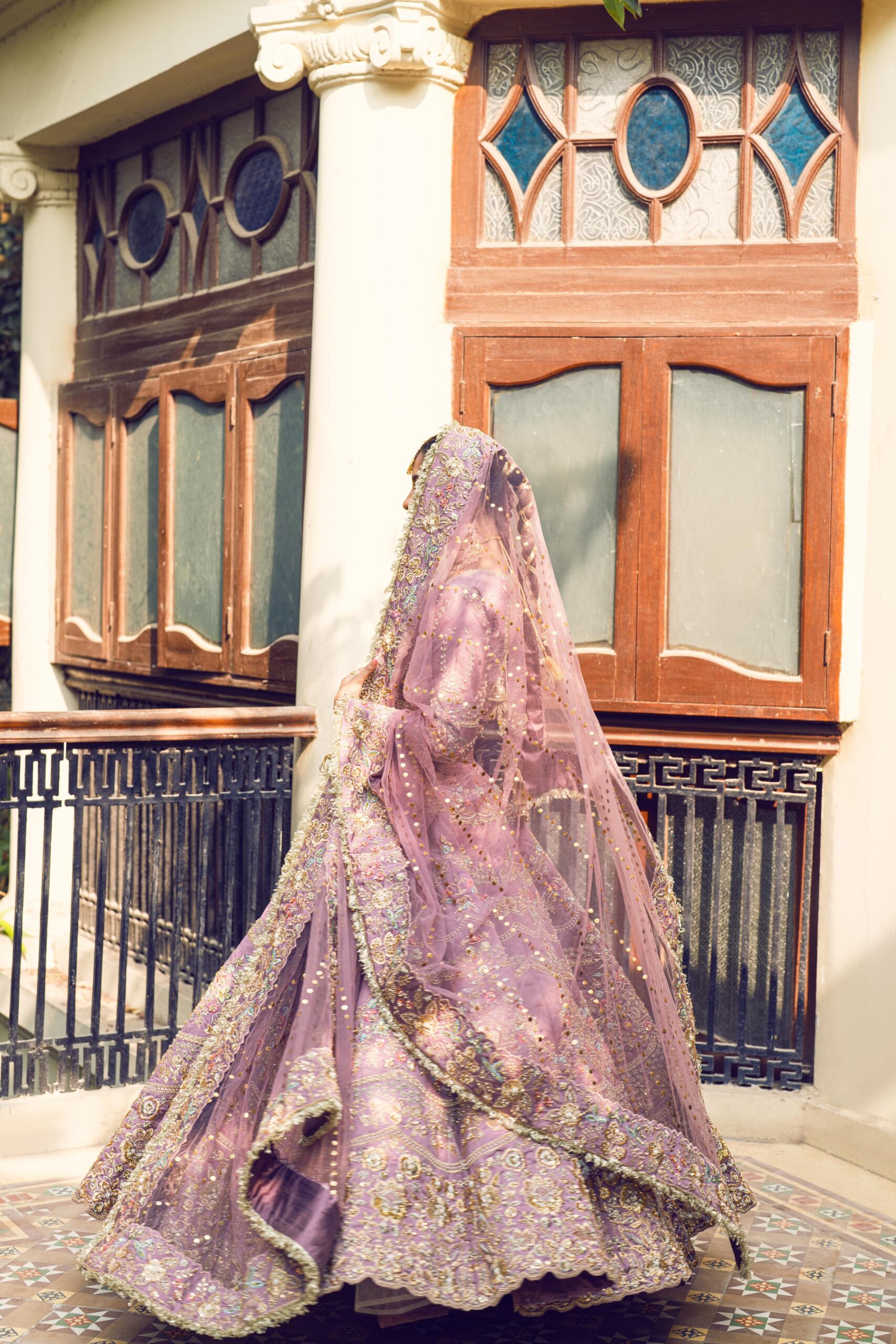 Lavender Embroidered Silk Lehenga Set (3-Piece) - Image 3