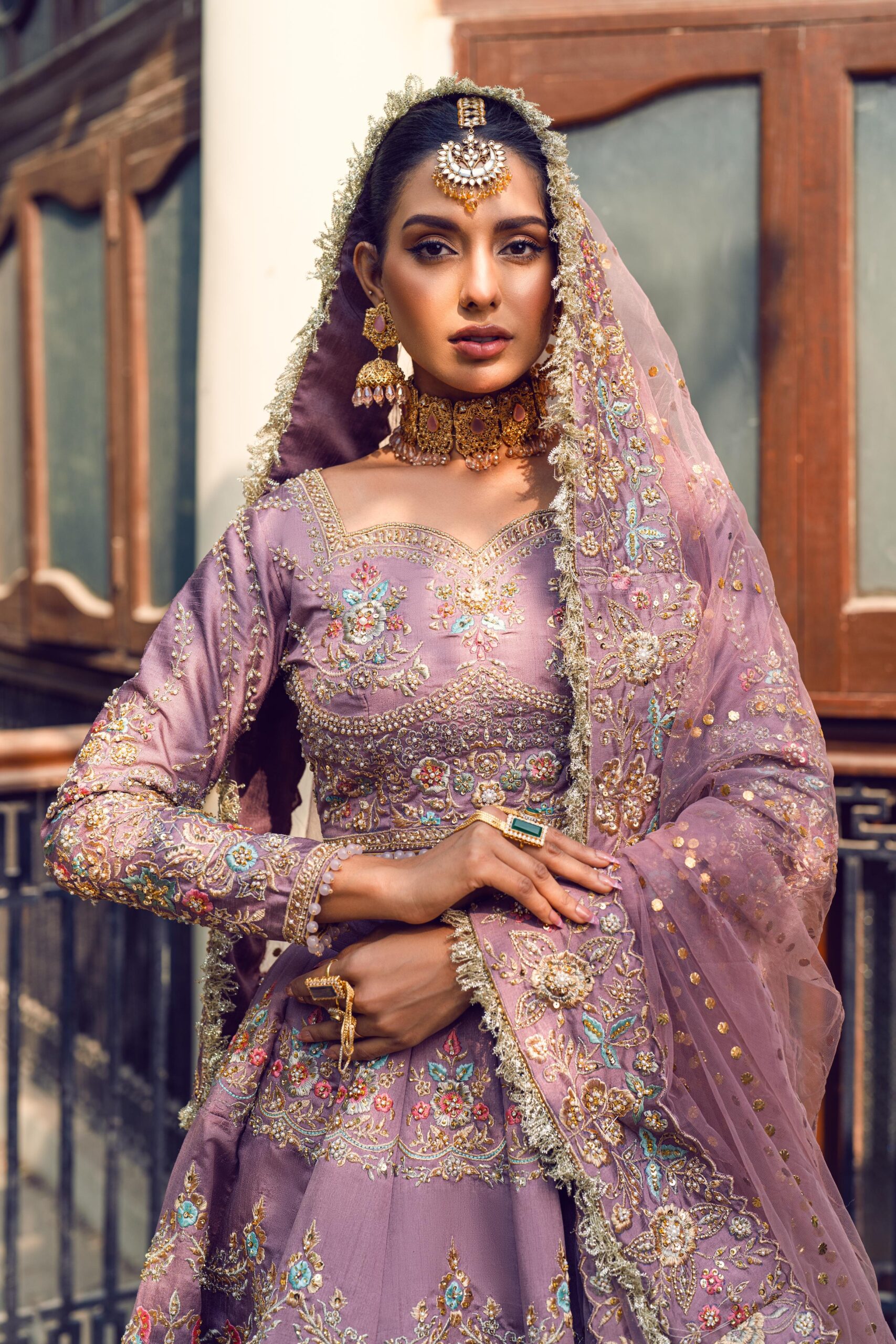 Lavender Embroidered Silk Lehenga Set (3-Piece) - Image 4
