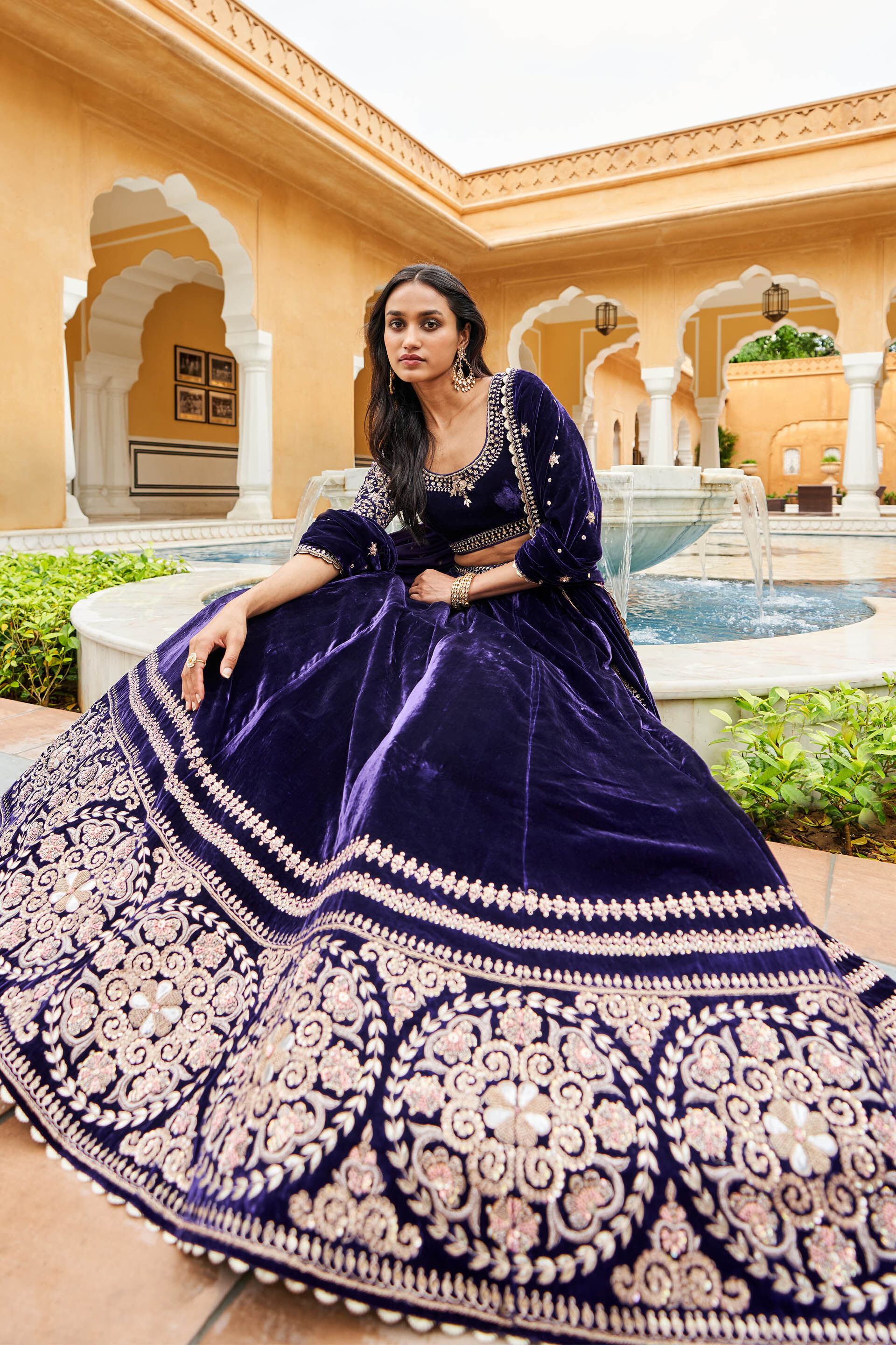Indian Purple Zardozi & Gota Patti Silk Bridal Lehenga (3-Piece) - Image 1