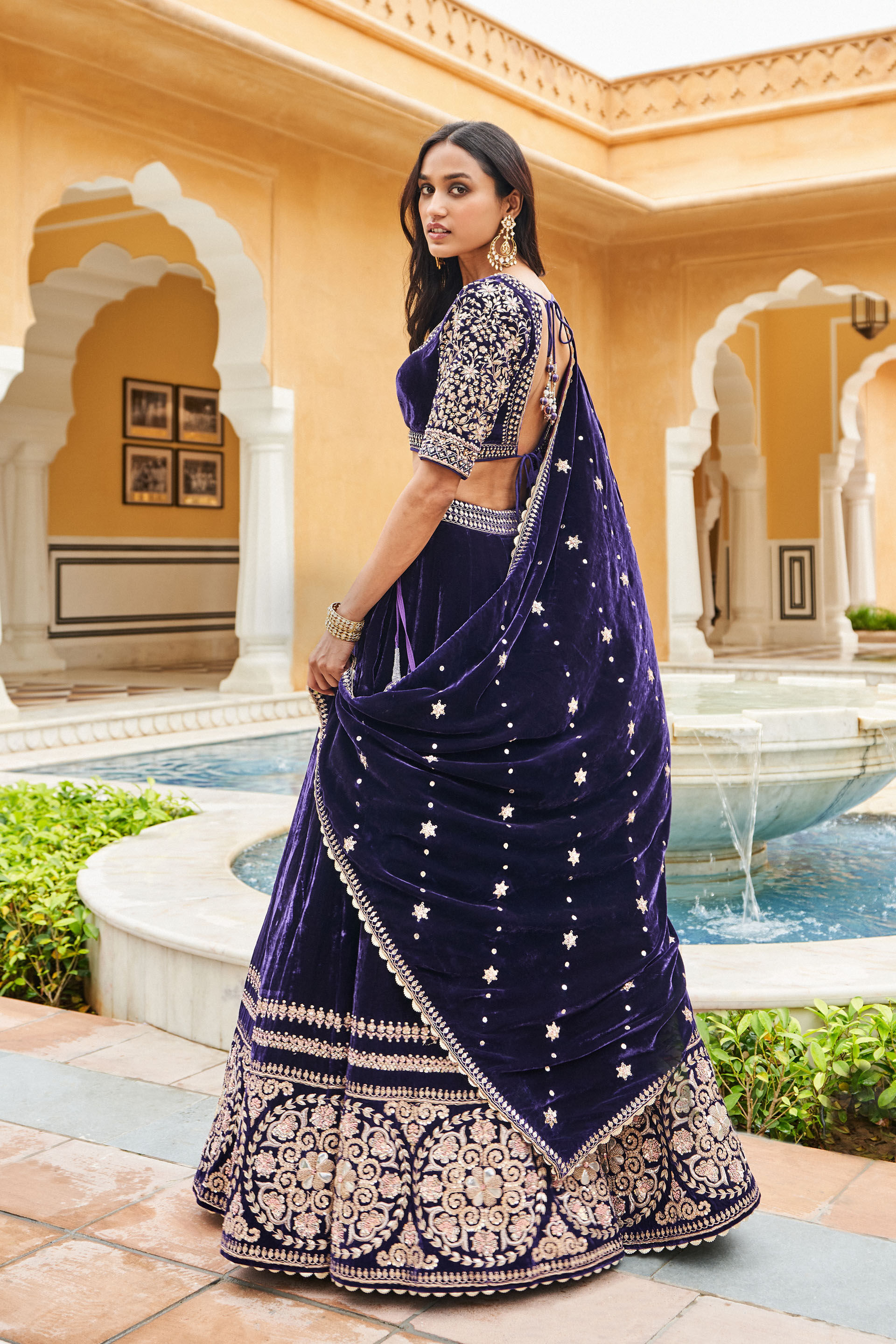 Indian Purple Zardozi & Gota Patti Silk Bridal Lehenga (3-Piece) - Image 2