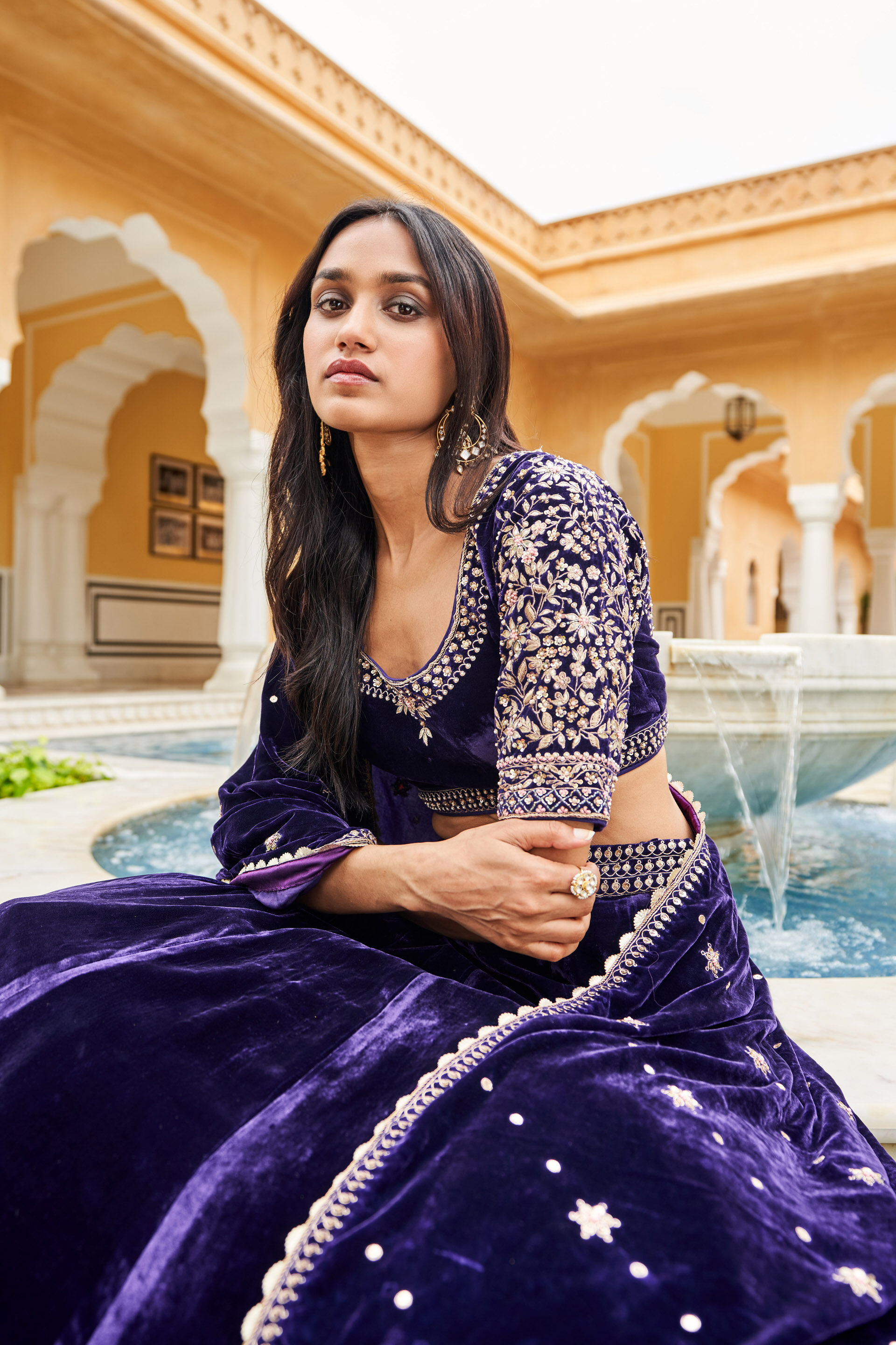 Indian Purple Zardozi & Gota Patti Silk Bridal Lehenga (3-Piece) - Image 6