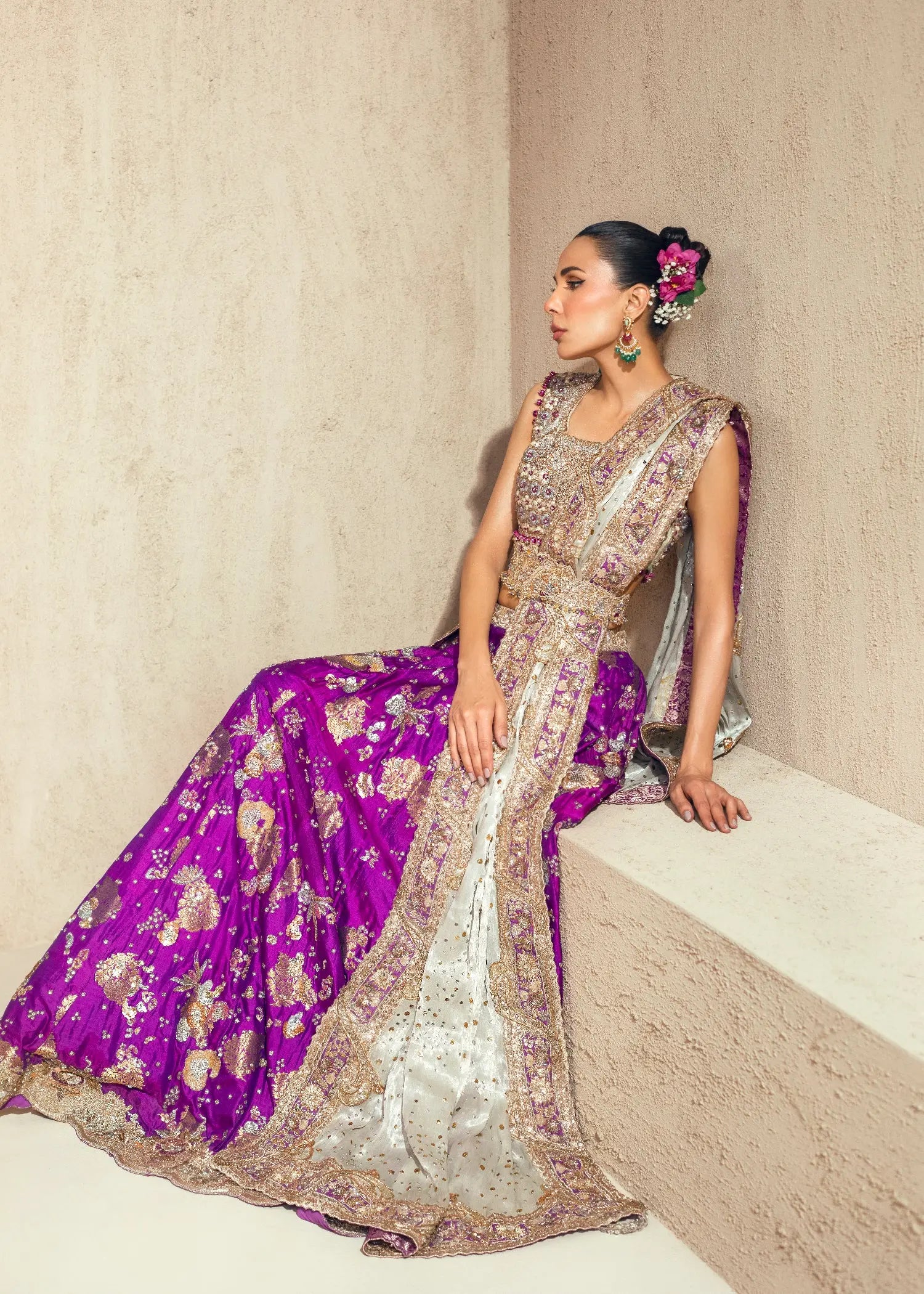 Pakistani Purple Zardozi Silk Lehenga Choli (3-Piece) - Image 2