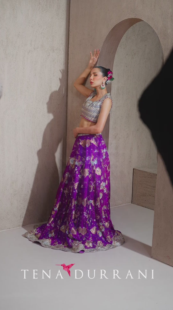Pakistani Purple Zardozi Silk Lehenga Choli (3-Piece) - Image 6