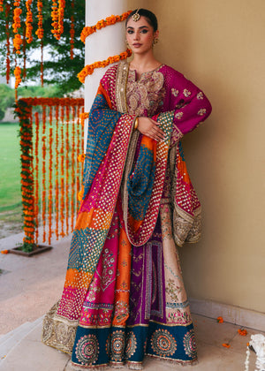 Pakistani Plum Embroidered Silk Lehenga Set (3-Piece) - Image 2