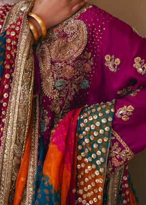 Pakistani Plum Embroidered Silk Lehenga Set (3-Piece) - Image 4