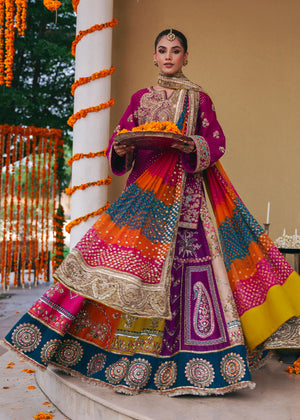 Pakistani Plum Embroidered Silk Lehenga Set (3-Piece) - Image 6