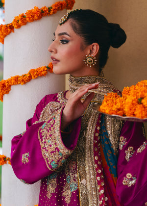 Pakistani Plum Embroidered Silk Lehenga Set (3-Piece) - Image 9