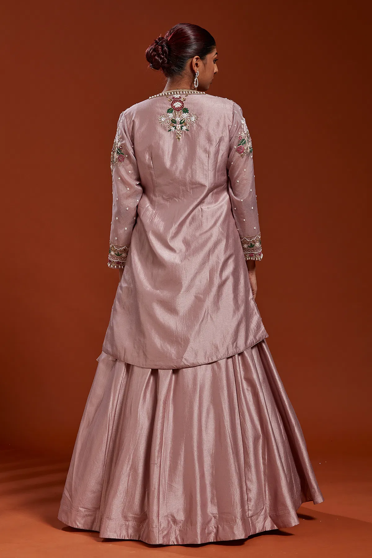 Indian Lilac Zardosi Embroidered Silk Indo-Western Lehenga (3-Piece) - Image 5