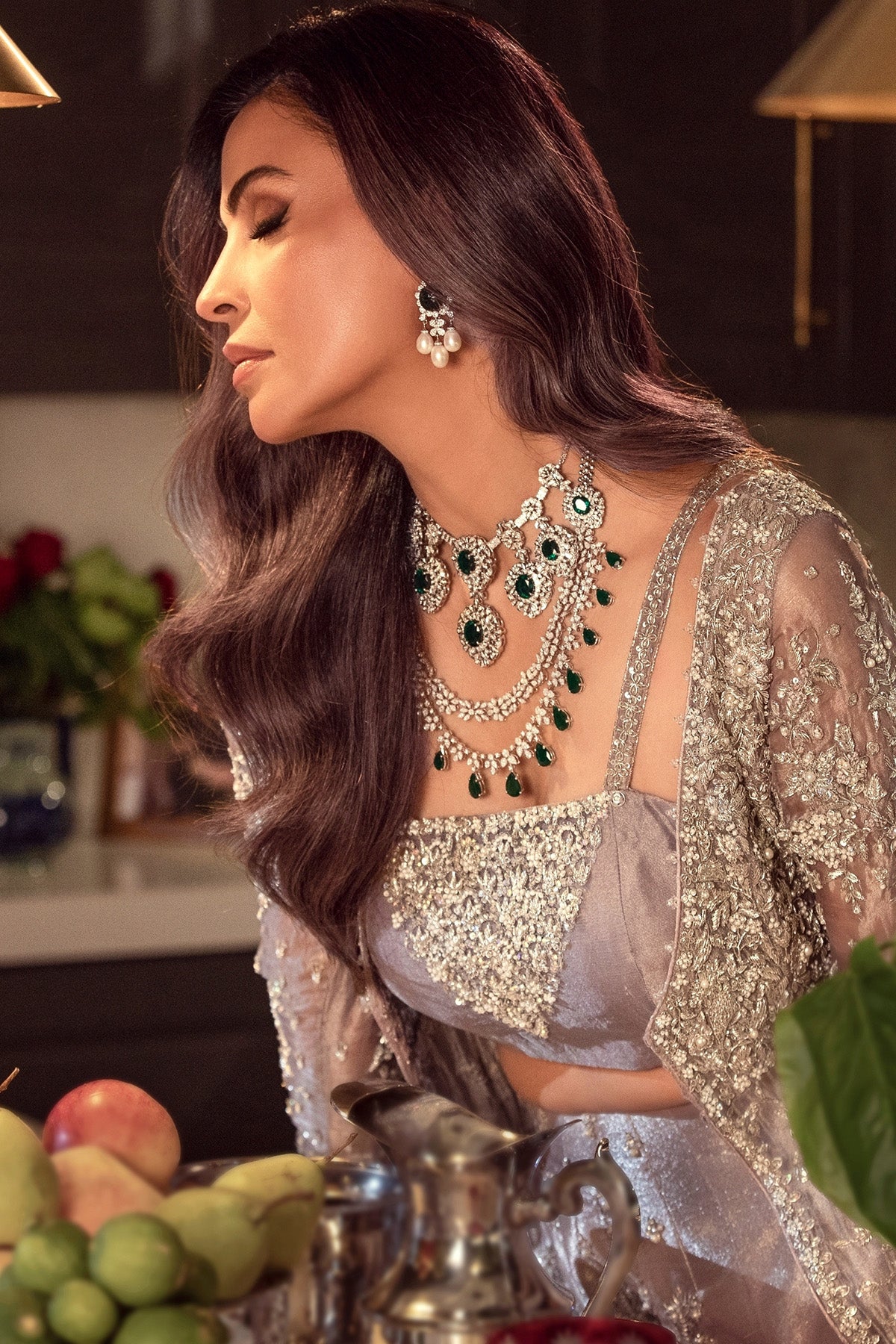 Lilac Zardozi Tissue Bridal Lehenga Gown (3-Piece) - Image 5