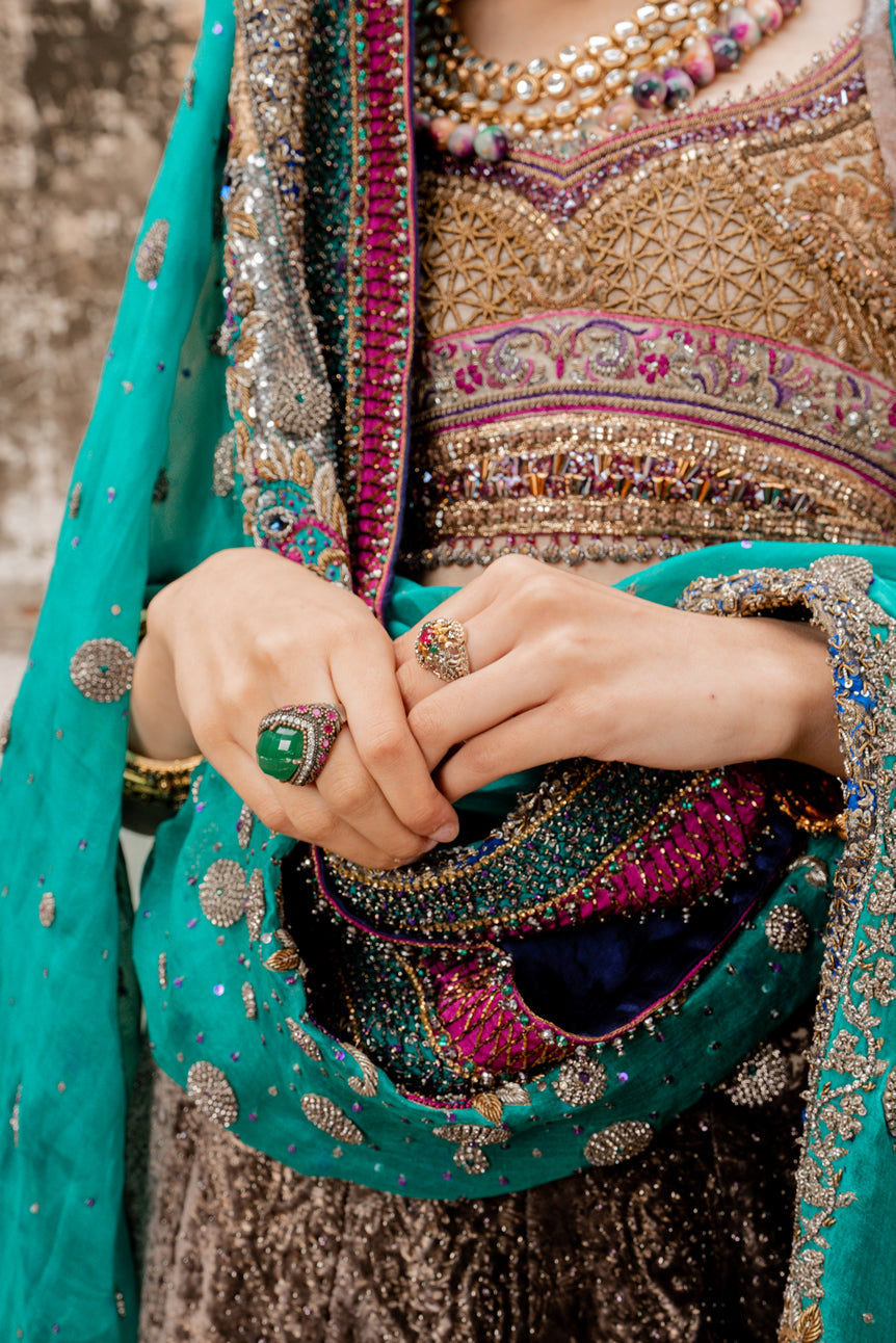 Plum Embroidered Velvet Lehenga Set (3-Piece) - Image 9