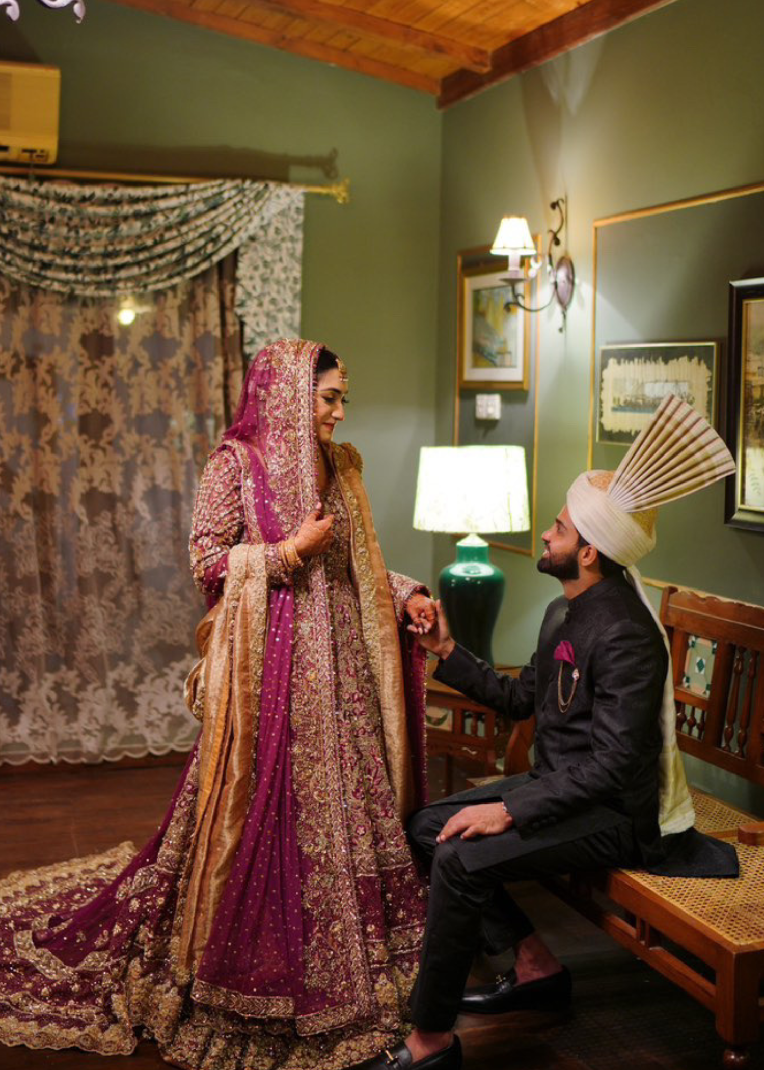 Deep Plum Gold Embellished Velvet Bridal Lehenga (3-Piece) - Image 2