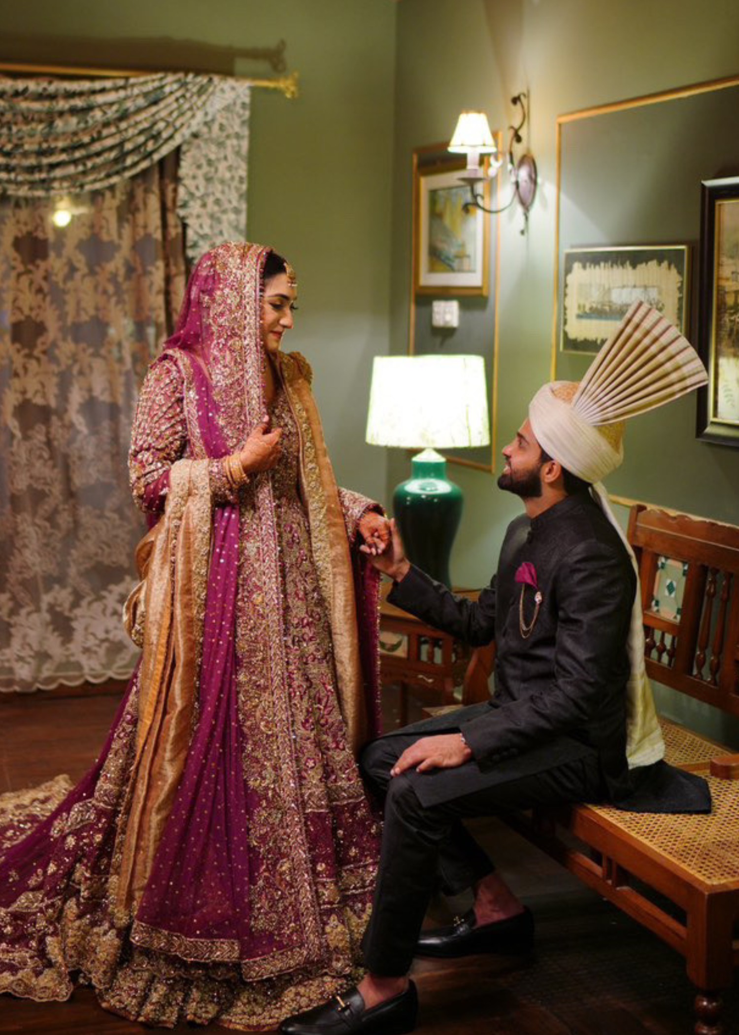 Deep Plum Gold Embellished Velvet Bridal Lehenga (3-Piece) - Image 3