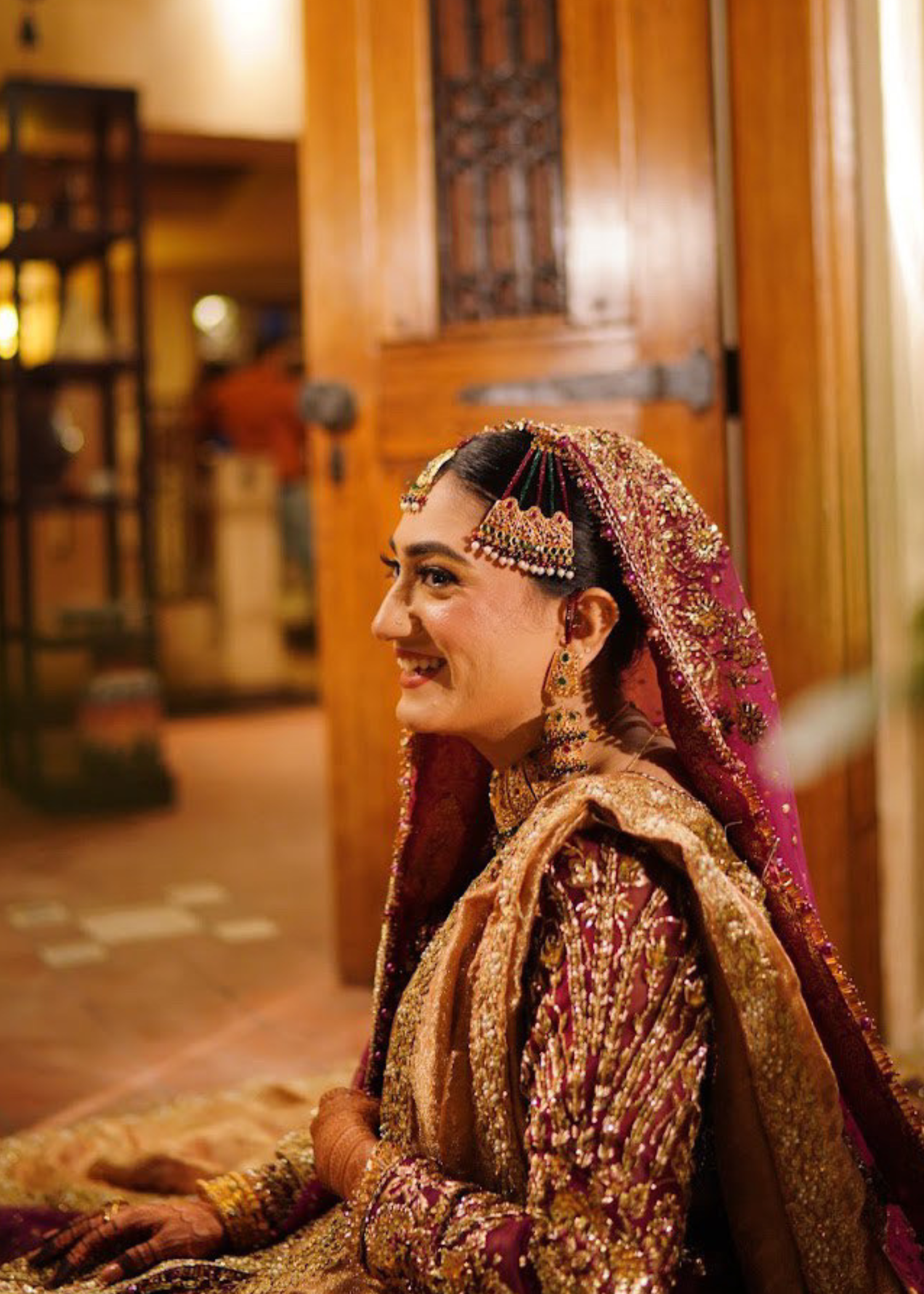 Deep Plum Gold Embellished Velvet Bridal Lehenga (3-Piece) - Image 6