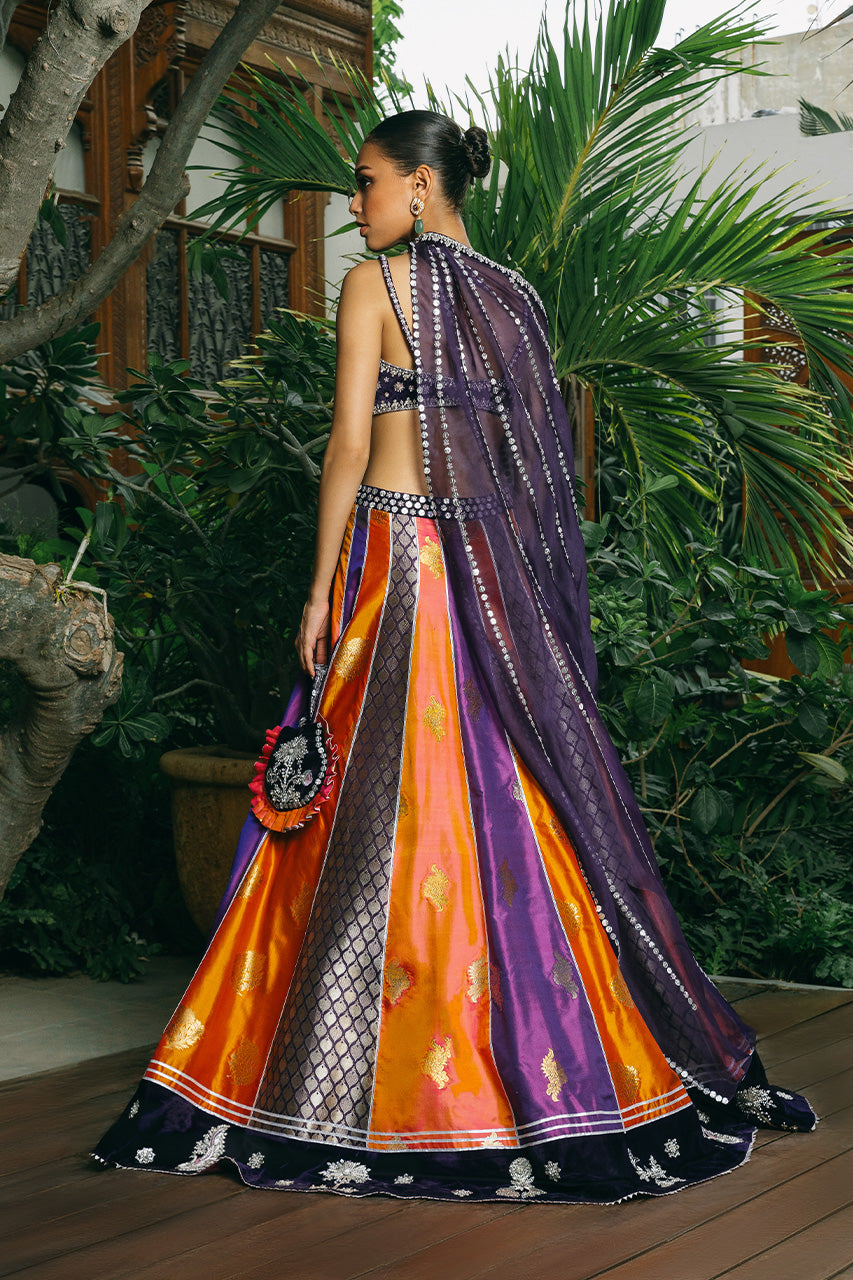 Plum Zardozi Velvet Lehenga Choli (3-Piece) - Image 2