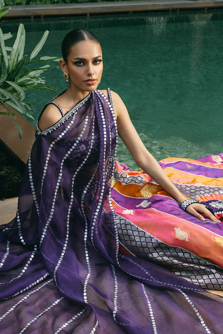 Plum Zardozi Velvet Lehenga Choli (3-Piece) - Image 3