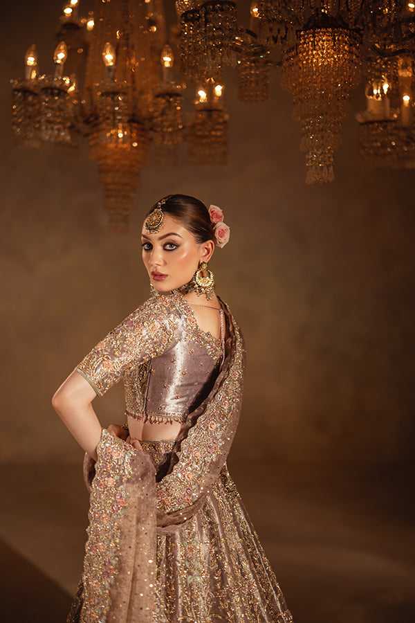 Lilac Floral Embroidered Zari Net Lehnga Choli (3-Piece) - Image 1