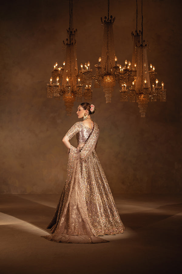 Lilac Floral Embroidered Zari Net Lehnga Choli (3-Piece) - Image 6