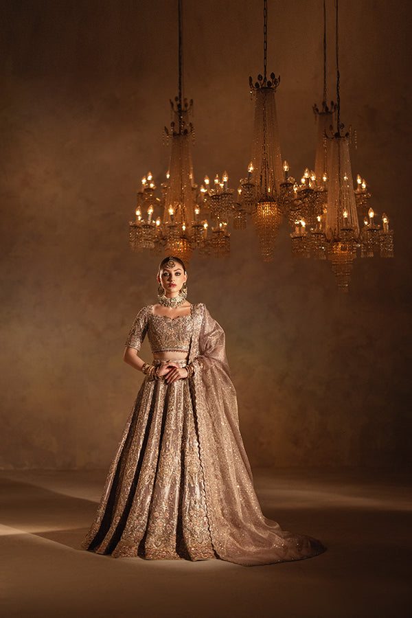 Lilac Embroidered Zari Net Lehenga (3-Piece) - Image 4