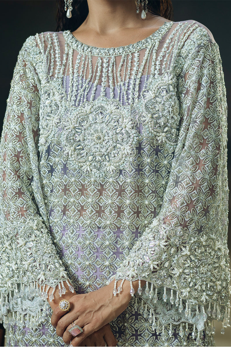 Purple Embroidered Net Maxi Dress (3-Piece) - Image 10